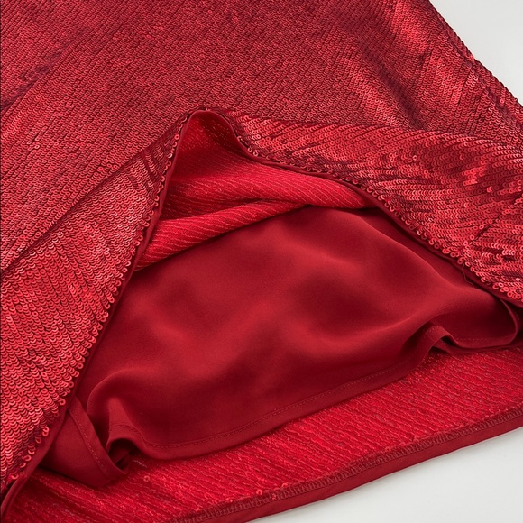 Zara Sequin Spaghetti Strap Red Holiday Mini Dress Blogger Fav festive Party lg - Picture 7 of 10